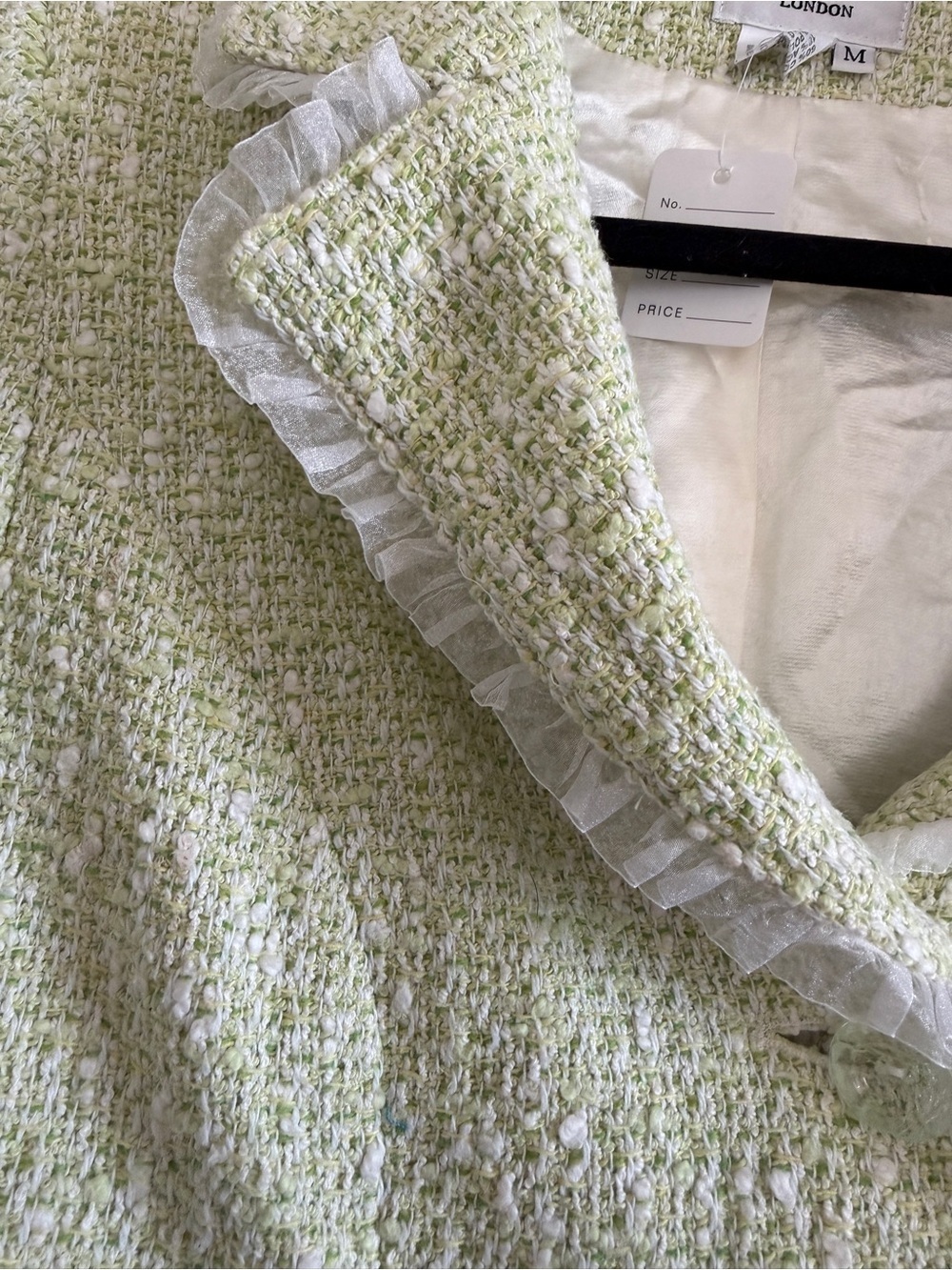 Vintage Charles Gray London Pastel Lime Green Tweed Boucle Women's Blazer - Picture 3 of 6